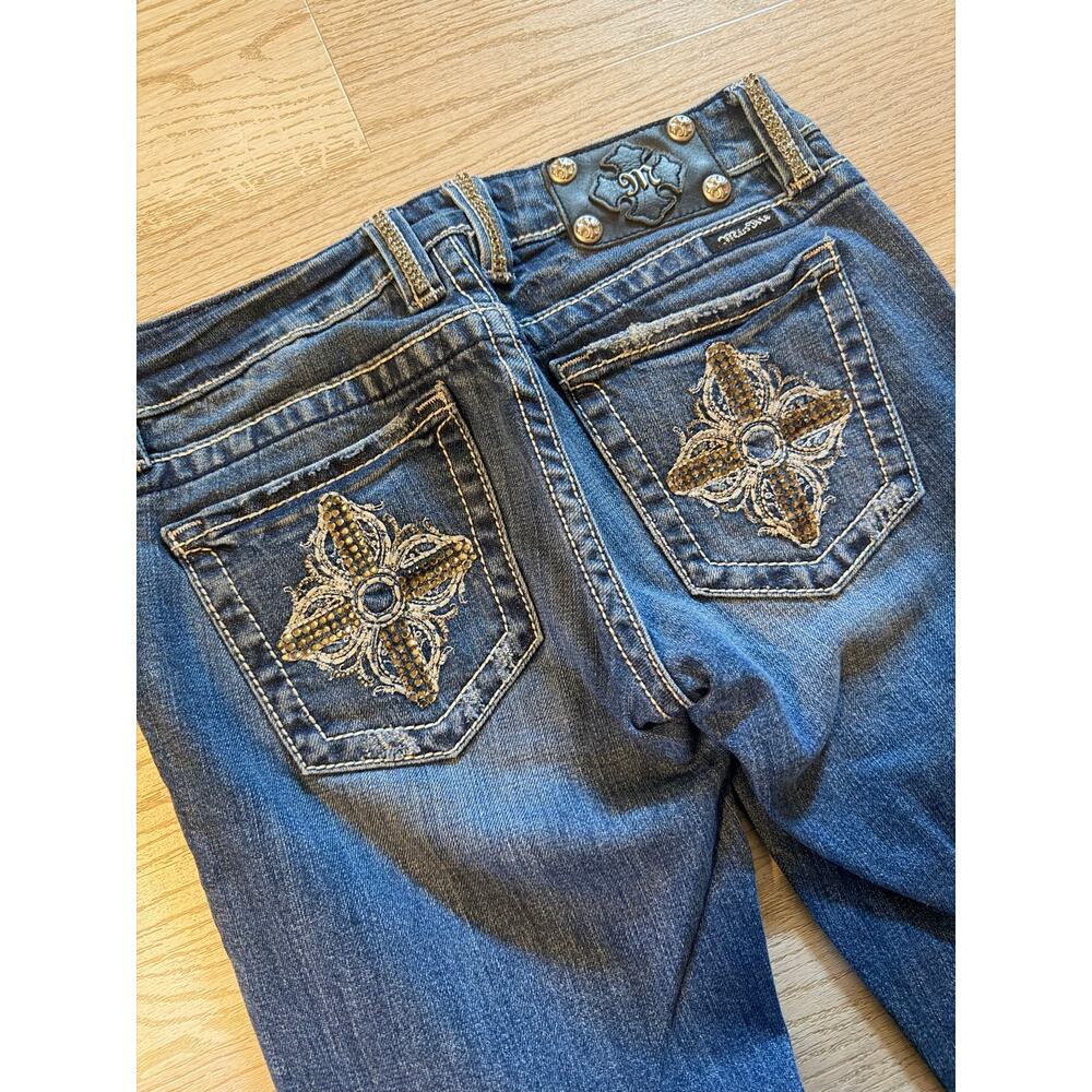 Miss Me Size 27 Bootcut Jeans Embellished Fleur De Lis Rhinestone Pockets Y2K